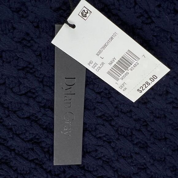 New Dylan Gray Men Navy Merino Wool Sweater Cabled Yoke Pullover US L - Picture 6 of 11